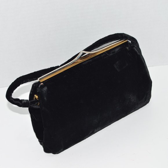 Vintage 40’s or 50’s Black Velvet Evening Bag with Attached Coin Purse MCM Pinup - Picture 1 of 15